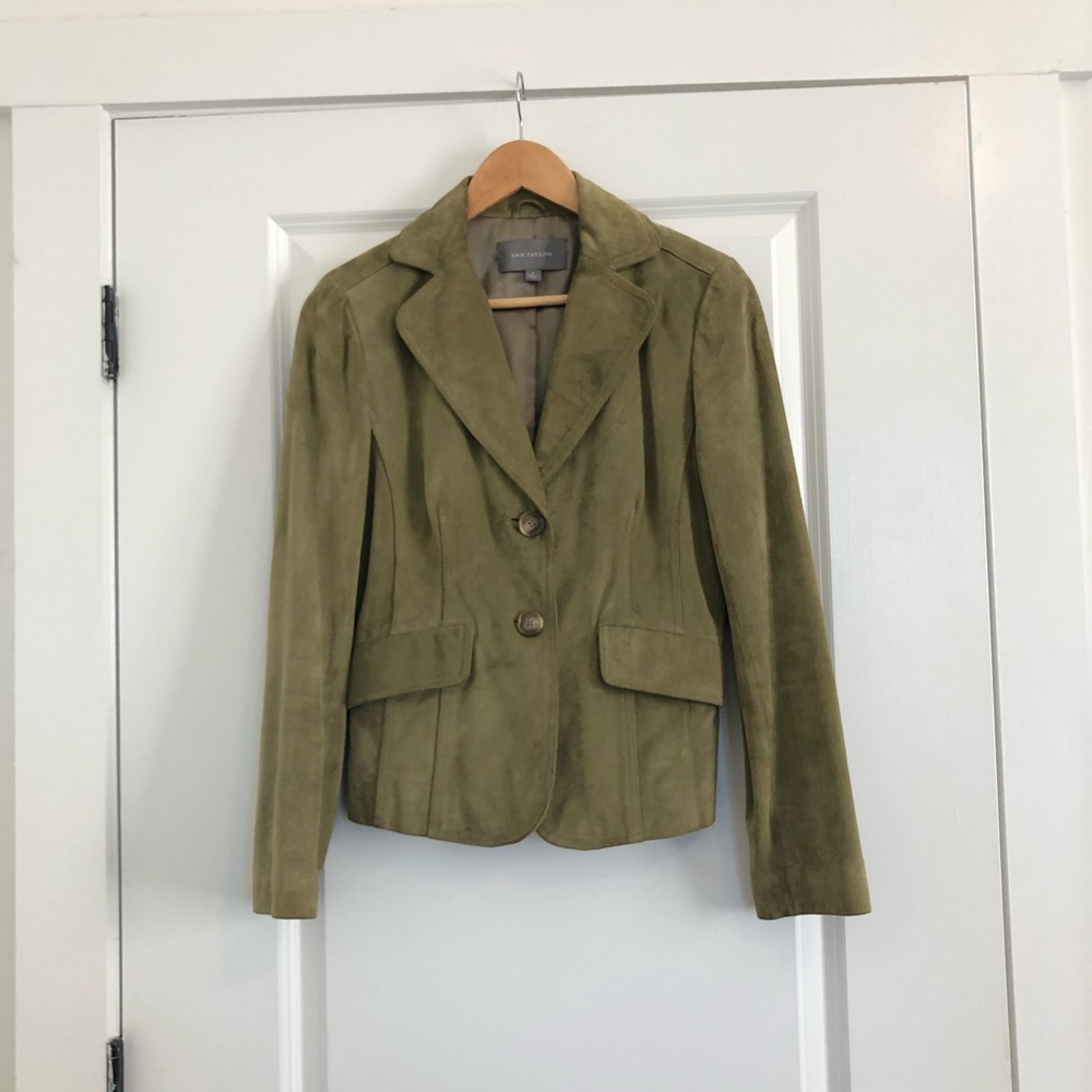 Ann Taylor Leather Light Olive Green Blazer